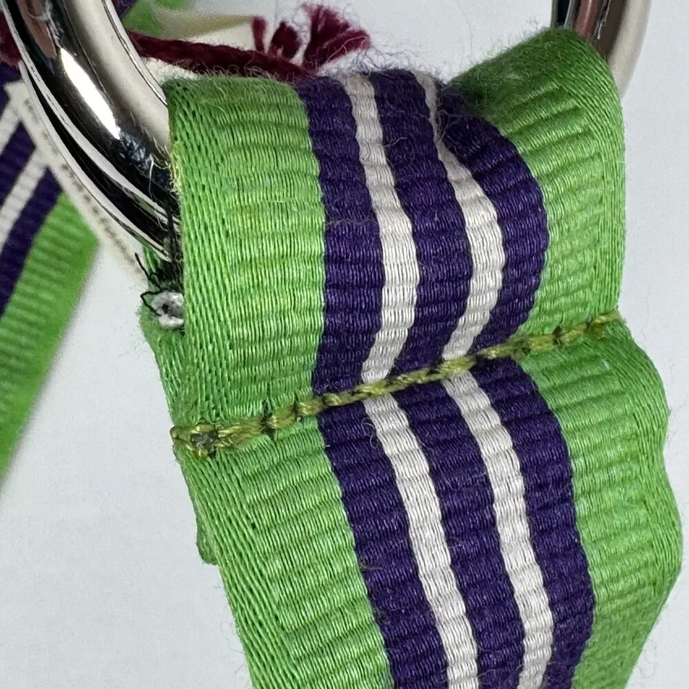RODA Belt‎ Mens Unisex Large Green Navy Blue Stripe Fabric D Ring Preppy Classic